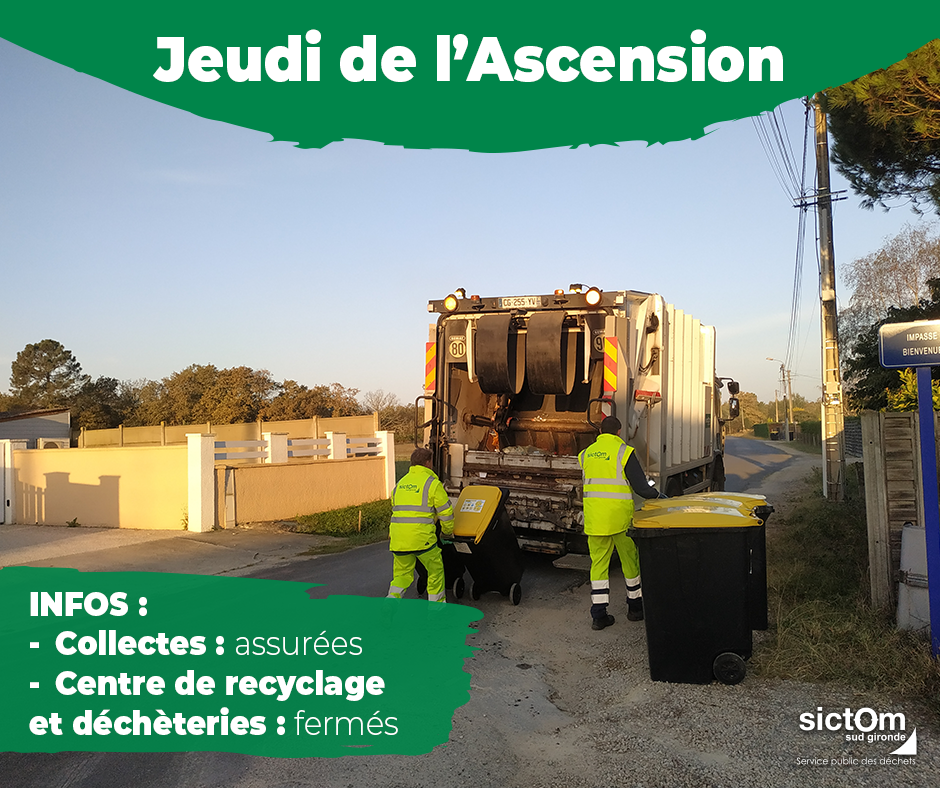 Férié du jeudi 14 mai (jeudi de l'Ascension) : un point sur la collecte des déchets
