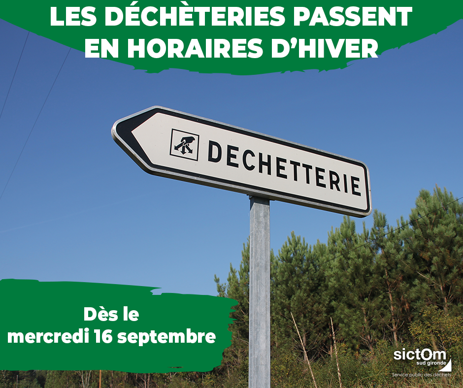 A partir du 16 septembre, les déchèteries passent en horaires d’hiver
